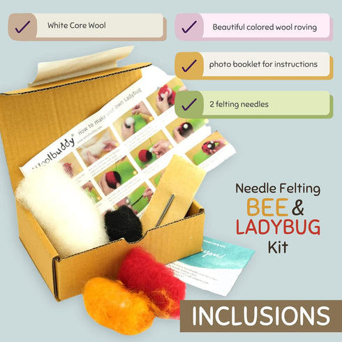 Woolbuddy Needle Felting Kit for Beginners Adults, Bee and Ladybug Animal Craft Set, Includes Materials, Tools, and Instructions for DIY Hobbyists...