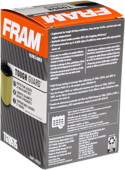 FRAM Tough Guard Replacement Oil Filter TG10515 with SureGrip, Designed for Interval Full-Flow Conventional and Synthetic Oil Changes Lasting Up t...