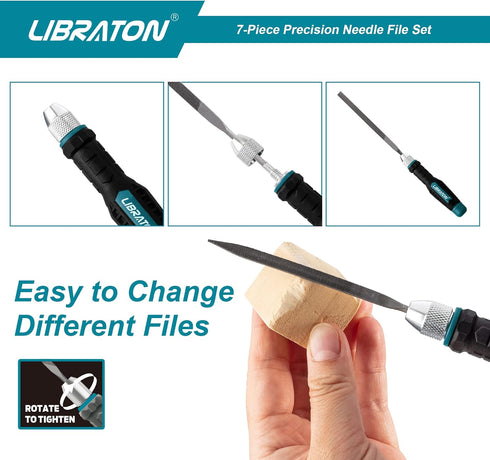 Libraton Needle File Set Interchangeable, Small Files, Mini Files, Wood Files, Metal Files Set, 6PCs Steel Files with Handle for Precision Metal F...