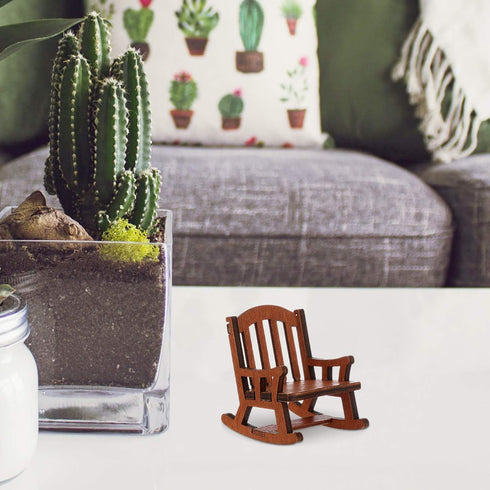 NUOBESTY Doll House Rocking Chairs Wooden Miniature Chairs Dollhouse Furniture Ornament Decor for Dollhouse Accessories Brown...