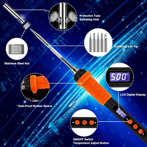 Soldering Iron Kit, 90W LED Display Adjustable Temperature Soldering Iron Automatic Sleep Mode Soldering Gun with 5PCS Tips, Solder Wire, Stand, F...