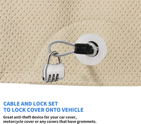 Tecoom Cable Lock Set for Car Cover with Combination Lock, 2 Pack Car Cover Patch, Replacement Antenna Patch Kit, Universal Fit for Car Covers, Mo...