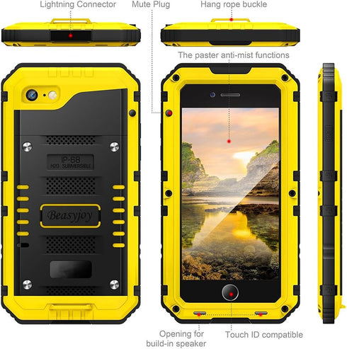 Beasyjoy for iPhone SE 2022/3rd/2020/8/7 Metal Case, Waterproof Heavy Duty with Screen Protector, Full Body Protective Shockproof Military Grade D...