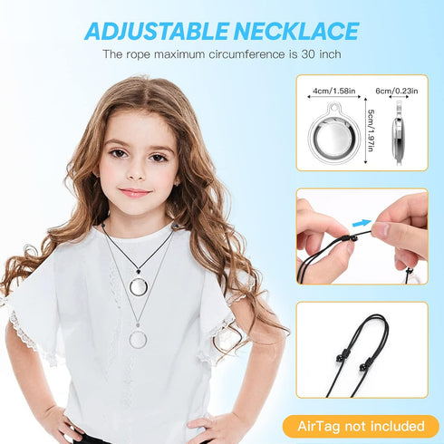 2 Pack Silicone Case for AirTag Necklace Holder - Full Screen Protector, Waterproof, Adjustable Length, Removable Pendant Design - Compatible with...