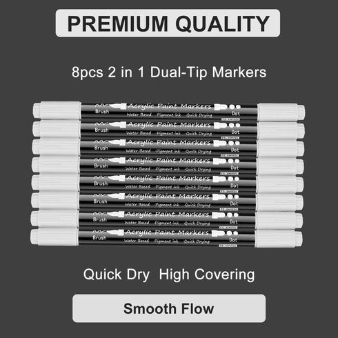 Dual Tip White Paint Pens White Acrylic Markers for Rock Painting,Ceramic,Glass,Wood,White Acrylic Paint Markers 8pcs (White-8 pack)...