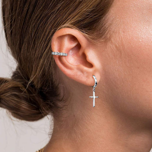 SIMPLGIRL 925 Sterling Silver Cross Earrings- Dainty Light Weight Huggie Hoop Cross Earrings for Women Men...