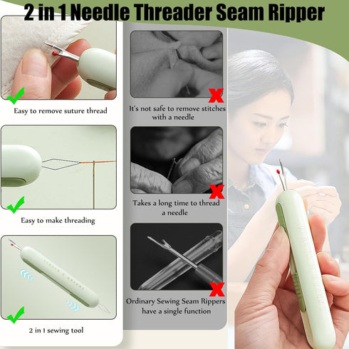 YEQIN 2PCS 2 in 1 Needle Threader Seam Ripper, Upgraded Thread Seam Ripper Needle Threading and Seam Remover Seam Ripper Tool Needle Threaders for...
