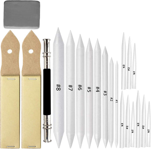 21 Pcs Blending Stumps and Tortillions Set with Sketch Sandpaper Pencil Sharpener Pointer and Pencil Extension Tool Drawing Art Kneaded Eraser for...