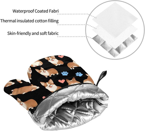 Cute Corgi Dog Heat Resistant Oven Mitts and Pot Holders Sets Non Slip Kitchen Gloves Hot Pads with Inner Cotton Layer for Cooking BBQ Baking Gril...