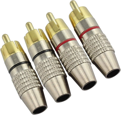 4Pcs RCA Plugs Speaker Plugs, Gold Plated RCA Plug Solderless Male Plug Screws Audio Video in-Line Jack Cable Connector Adapter 2Pcs Black and 2Pc...
