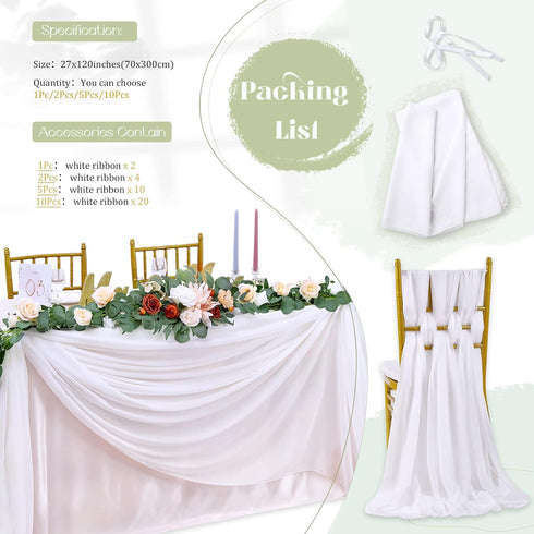 10Ft 1 Piece White Chiffon Table Runner 27x120 Inches Sheer Chiffon Fabric Bridal Party Romantic Wedding Reception Decorations...