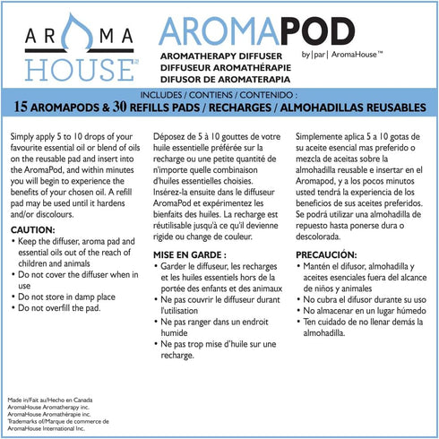 Aromapod Natural Airflow Personal Essential Oil Diffuser with 15 Aromapods & 30 Unscented Refill Pads for Bedroom - Bathroom - Kitchen - Home - Of...