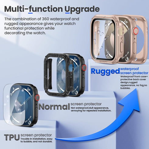 Goton 2 in 1 Waterproof Rugged Case for Apple Watch Screen Protector 44mm Series 6 5 4 SE, 360 Protective Glass Face Cover Hard PC Bumper + Back F...