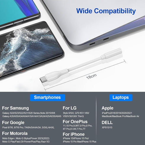 USB C to 3.5mm Audio Adapter Headphone Jack Adapter for Google Pixel 8A 8 Pro 7 6 7A 6A, Samsung Galaxy S24 Ultra S23 FE Plus S22 A15 A55 A35,iPho...