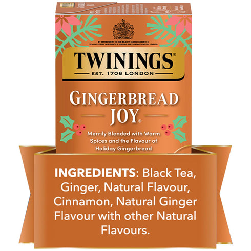 Twinings Gingerbread Joy Holiday Tea, Black Tea Naturally Flavored with Cinnamon and Ginger, Tea Bags Individually Wrapped, 20 Count Ea (Pack of 2...