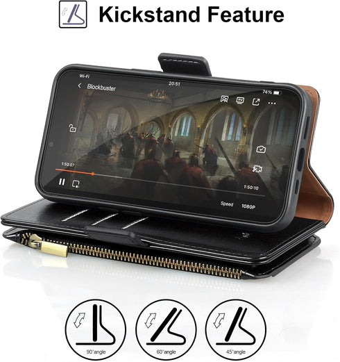 Antsturdy Compatible with iPhone 13 Pro Max Wallet Case,RFID Blocking PU Leather Phone Case Women Men Kickstand Flip Cover Wrist Strap Zipper Cred...