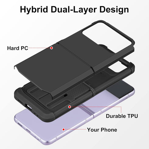 SAMONPOW for Samsung Galaxy Z Flip 4 Case, Z Flip 4 Case with Upgraded Hinge Protection Dual Layer Hard PC Soft TPU Bumper Full Body Shockproof Fl...