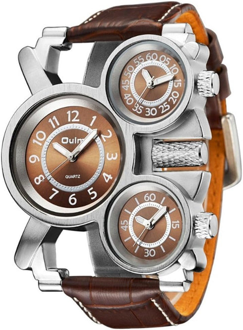 1167 Military Army Sport Wrist Watch 3 Analog Dials Coffee Mens Watch...