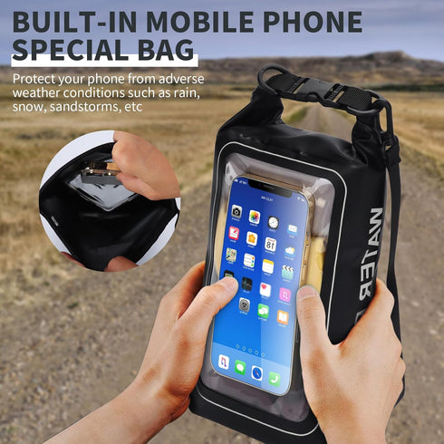 IP68 Waterproof Dry Bag, 2L - Roll Top Waterproof Pool Bag?dry bags for kayaking waterproof-w/Phone Pouch,Large Waterproof Phone Pouch,Boating & K...