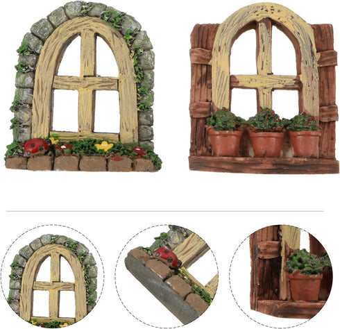 DOITOOL 2pcs Miniature Fairy Garden Window Artificial Window Ornament Gnome Home Decoration Resin Landscape Yard Art Garden Sculpture Fish Tank De...