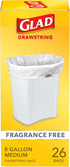 Glad Trash Bags, Medium Drawstring Garbage Bags, 8 Gallon, White, Fragrance Free, 26 Count, Pack May Vary...