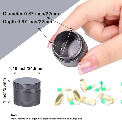Small Pill Case Metal Pill Box - Waterproof Pill Container Single Round Aluminum Alloy Storage Medicine Holder Organizer Multitool EDC Every Day f...