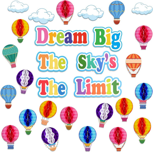 TaoBary 84 Pcs 3D Hot Air Balloon Honeycomb Bulletin Board Set Caterpillars Balloon Bulletin Board Cutouts Honeycomb Apple Popcorn Classroom Bulle...