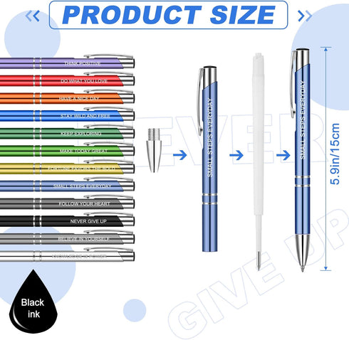 24 Pieces Inspirational Ballpoint Pens Motivational Quote Pens with Coated Metal Encouraging Pretty Pens Personalized Ink Pens Colored Ballpoint P...