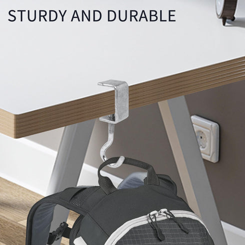 3 Pack Desk Bag Holder Schoolbag Hooks Headphone Hanger Stand, Adjustable Metal Under Desk Clamp Hook Mount for Portable Bag Gaming Headphones Clo...