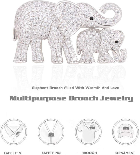 Cute Mother and Baby Elephants Brooch Pins Crystal Rhinestone Animal Kingdom Breastpin Broach...