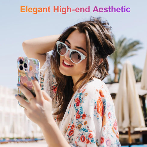 EYZUTAK Case for iPhone 14 Pro Max, Colorful Retro Oil Painting Printed Flower Laser Glossy Pattern Cute Curly Wave Edge Exquisite Stylish Durable...