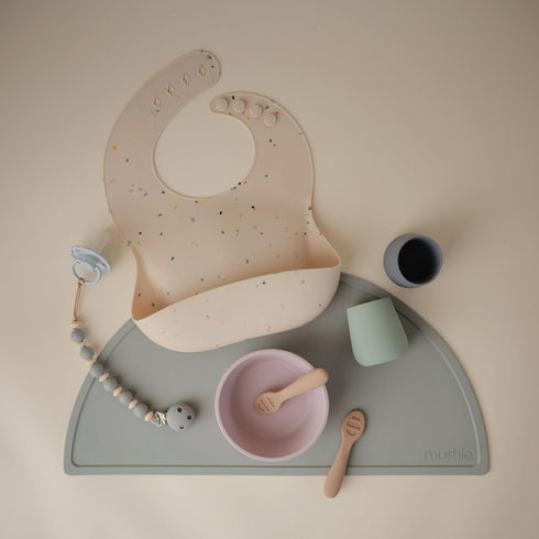 mushie Silicone Baby Bib | Adjustable Fit Waterproof Bibs (Vanilla Confetti)...