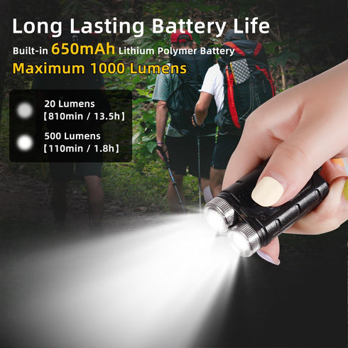 KunHe K2 2 Pack 1000 High Lumens EDC Flashlight Super Bright Rechargeable USB C Mini Small Portable Keychain Pocket Flashlights...