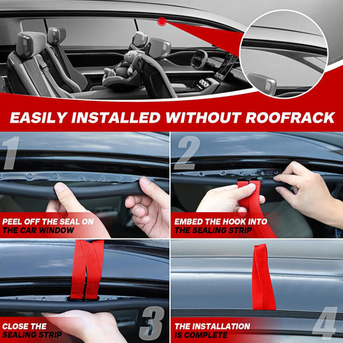 6 Rooftop Cargo Tie Down Hook Straps - Secure Any Car Roof Bag, Roof Rack Cargo Carrier, or Car Top Carrier, No Roof Rack Required, Compatible wit...