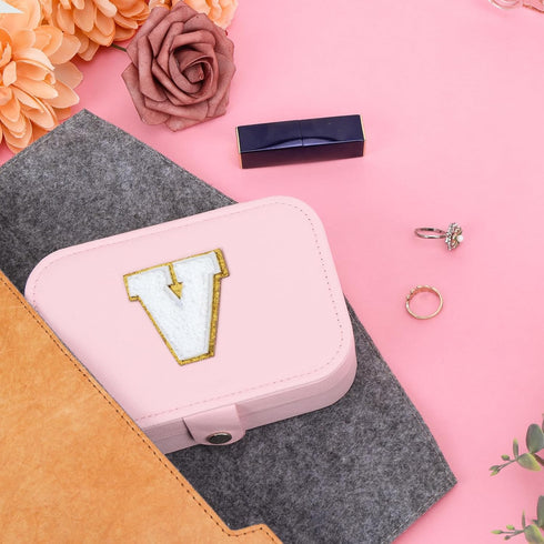 FUNARTY Travel Jewelry Box Organizer, Pink Jewelry Case Initial Jewelry Boxes Jewelry Organizer Travel Essentials Birthday Gifts for Women Teen Gi...