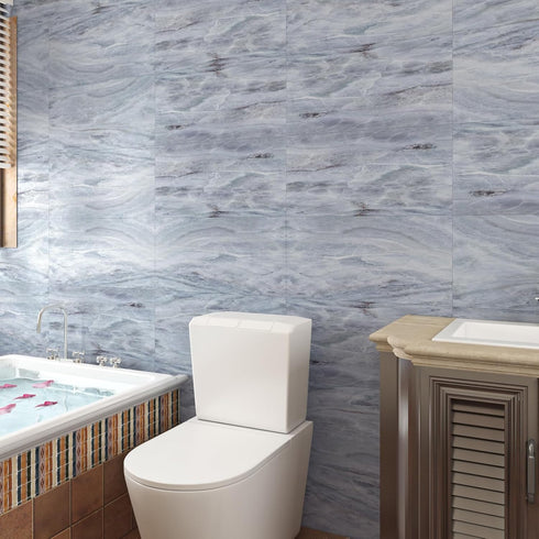 Livelynine Peel and Stick Floor Tile Blue Marble 24X12" 4-Tiles Stick on Bathroom Floor Tiles Peel and Stick Waterproof Vinyl Laminate Flooring Pe...