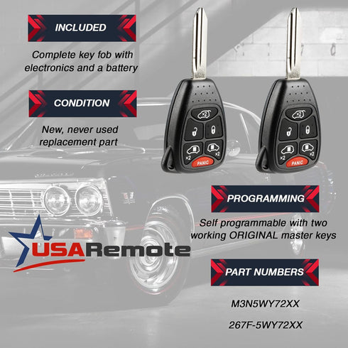 Key fits 2004 2005 2006 2007 Dodge Caravan and Grand Caravan/Chrysler Town Country Fob Keyless Entry Remote (M3N5WY72XX), Set of 2...