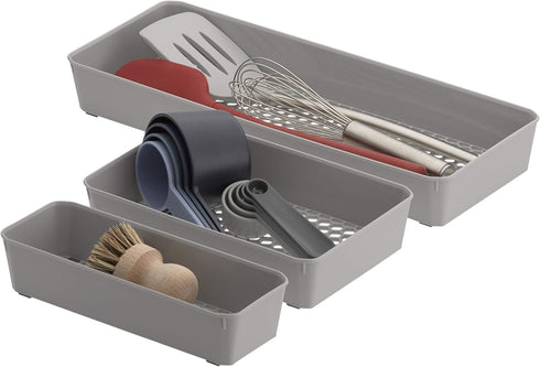 Spectrum Diversified Hexa Drawer Organizer Tray Modern Kitchen Cutlery, Utensil, Silverware Holder, Cabinet Storage, Set of 3, Stone Gray...