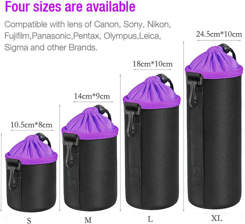 Lens Pouch,Waterproof Protective Lens Bag For SLR Camera Lens,With Adjustable Drawstring And Rotating Clamp,Camera Lens Bag For Nikon, Pentax, Son...