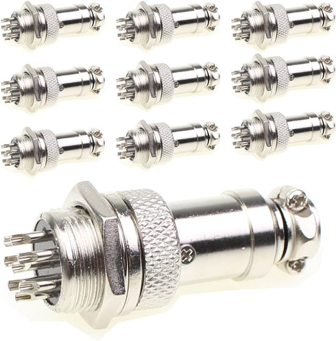 Aviation Plug Connector 10 Pairs Male Female Panel Metal Wire Connector 16mm Socket (8 Pins 10-Pack)...