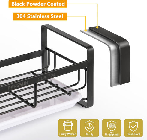 FANGSUN Large Sponge Holder for Kitchen Sink, 304 Stainless Steel Sink Caddy Organizer with Removable Drip Tray, Countertop Dish Soap Holder, Not ...