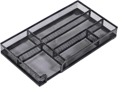 Desk Drawer Organizer Tray, Metal Mesh Drawer Office Drawer Organizer w/6 Compartment, Small Desk Organizer Tray for Home Office School Supplies, ...