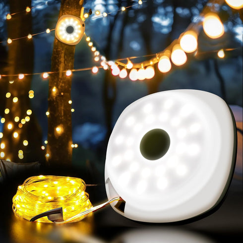 Camping String Lights, 2 in 1 Outdoor String Lights(33ft) Quick Storage Durable Waterproof String Light Portable Rechargeable Camping Light for Ca...