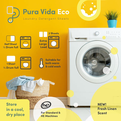 Laundry Detergent Sheets - 36 Sheets (up to 72 Loads) - Fresh Linen Scent - Ideal for Sensitive Skin, Baby Clothes, Travel, & Dorm Living, Eco-Fri...