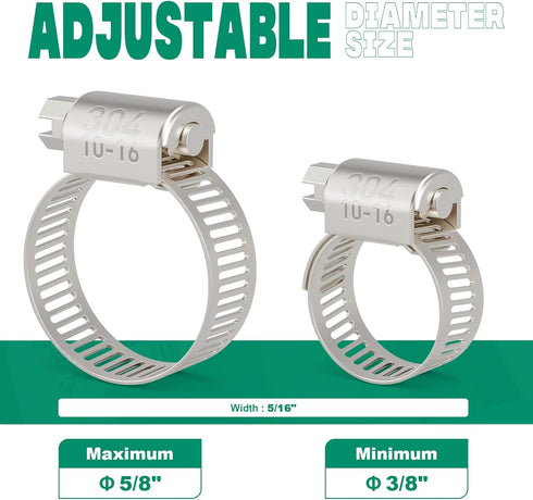 40PCS Hose Clamps Stainless Steel Adjustable 3/8"– 5/8"(10-16mm) Worm Gear Hose Clamp Kit,Small Metal Hose Clamps Set for Automotive,Plumbing,Inte...