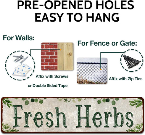 Fresh Herbs Metal Sign Country Farmhouse Home Gardener Tin Sign Decor Sign 4" x 16"...