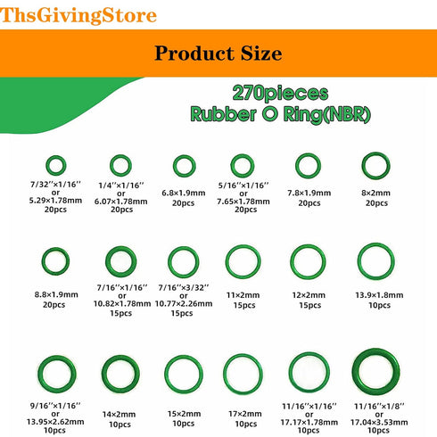 270pcs O Ring Gasket Kit Rubber Washer, 18 Sizes 7/32x1/16in - 11/16x1/8in Faucet O Ring A/C O-Ring Rubber Assortment Set, Seals Tool for Car Repa...