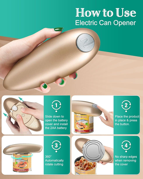 One Touch Electric Can Opener with Smooth Edge, Food-Safe & Battery Operated Automatic Can Opener Hands Free for Seniors with Arthritis, Can Opene...