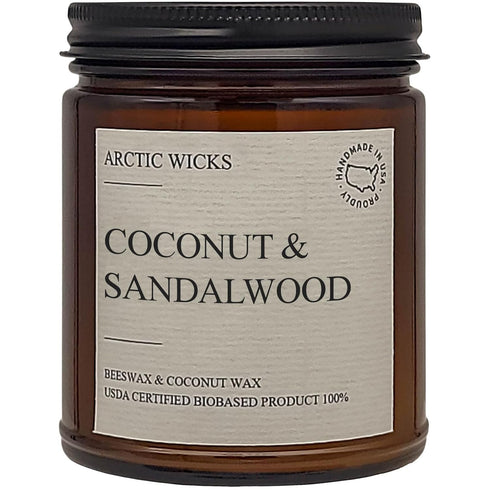 Coconut & Sandalwood Candles | Arctic Wicks Non Toxic Coconut Beeswax Candles | Natural Coconut Beeswax 9oz Amber Jar | Candles Wax Non-Toxic Clea...