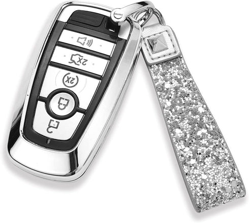 Royalfox(TM) 3 4 5 Buttons 3D Bling keyless Entry Remote Smart Key Fob case Cover for 2017 2018 2019 2020 2021 2022 Ford Mustang Explorer Edge Fus...